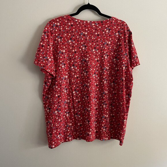 Lands' End Women SZ XL Red Allover Star V-Neck Short Sleeve Pullover Tee - Picture 8 of 8